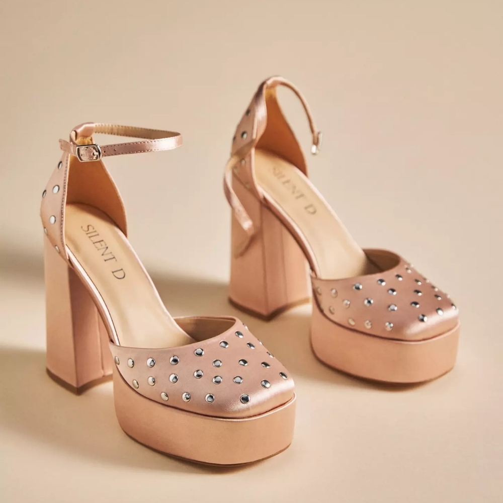 Anthropologie Silent D Grace Mary Jane Heels Rose Pink Embellished Size …